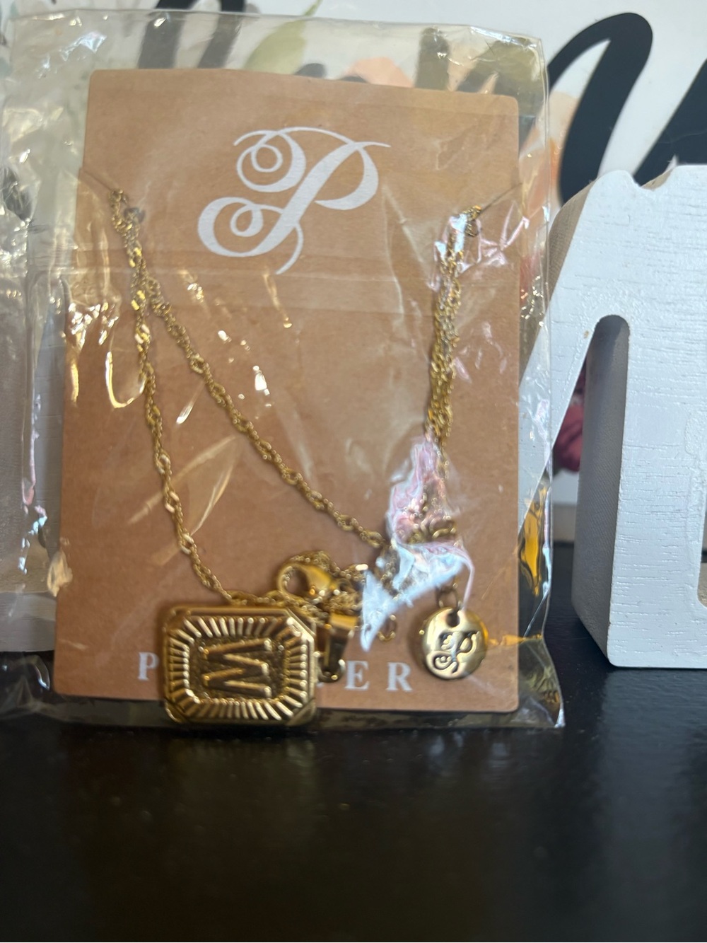 3/20$♥️Plunder Gold Layered Pendant Necklace with Monogram Accent